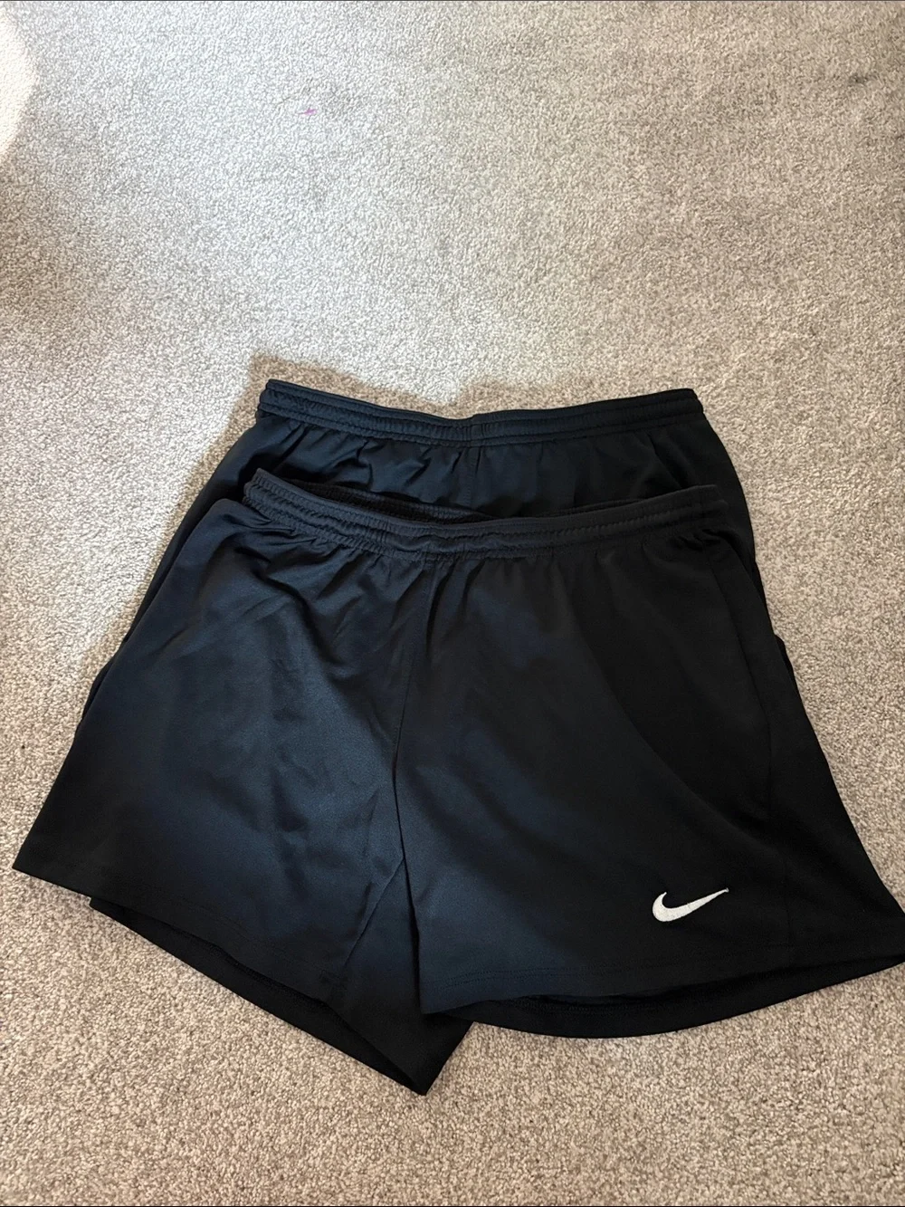 Nike Women’s Black Athletic Running Shorts with White Swoosh